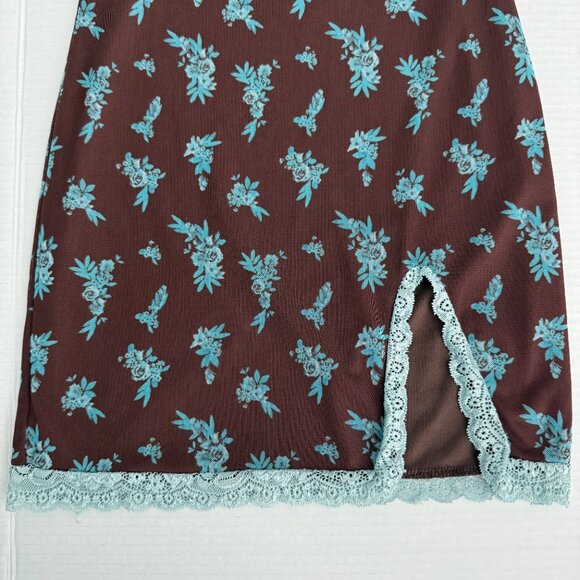 Vintage 90s Y2K Rue21 Brown Floral Lace Slip Dress Sz Medium - Picture 3 of 8